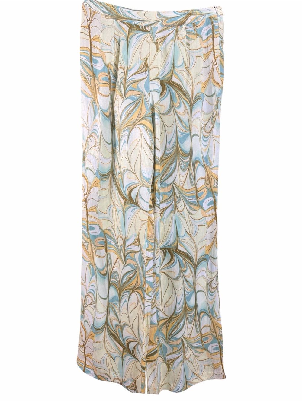Forever 21 Flowy Marble Print Wide Legged Pants Blue, Gold & Cream EC Size Small